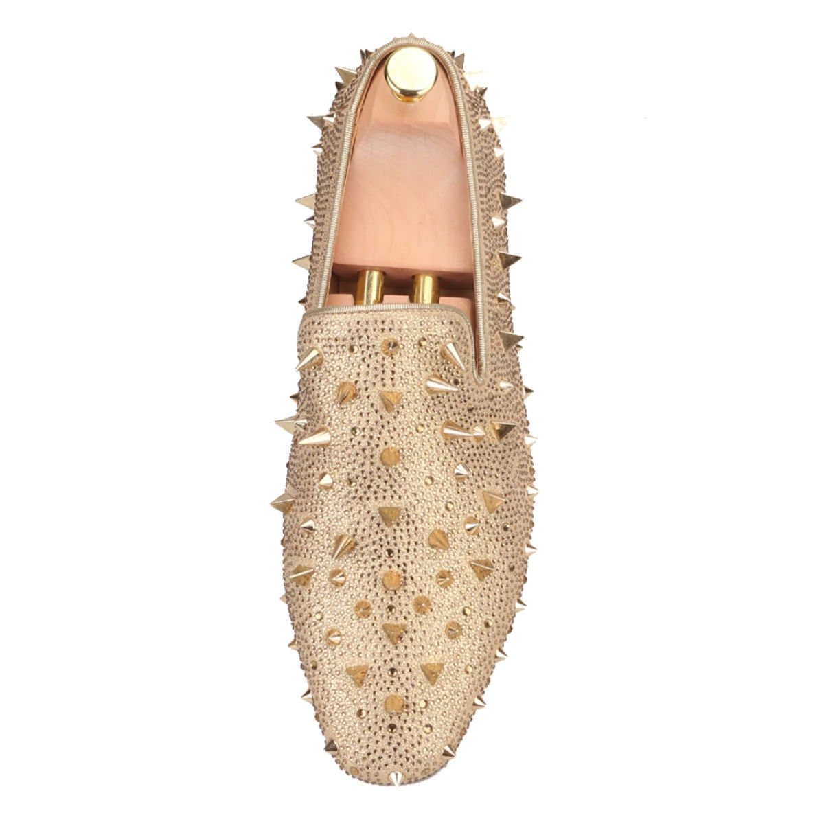 FERUCCI GOLD SPIKES AND CRYSTAL LOAFER SIZE 6 PROM WEDDING SHOES SLIPPE… FERUCCI White Spikes Slippers Loafers Flat With Crystal GZ  main image 4