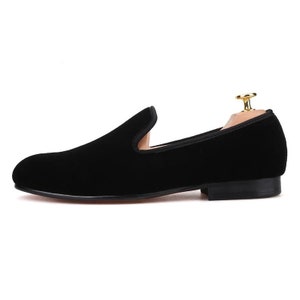 FERUCCI Men Plain Black Velvet Slippers Loafers Flats Prom Wedding