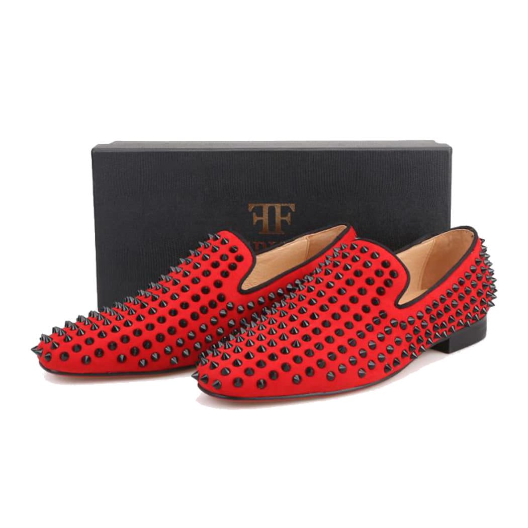 FERUCCI Red Velvet Slippers Loafers Flat With Black Spikes  display picture 1