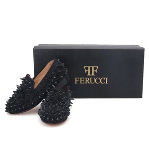 FERUCCI Kids Children Black Spikes Slippers Loafers Shoes With Crystal GZ Rhinestone Prom Wedding image 8