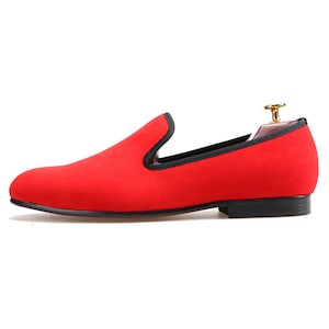 FERUCCI Men Plain Red Velvet Slippers Loafers Flats Prom Wedding