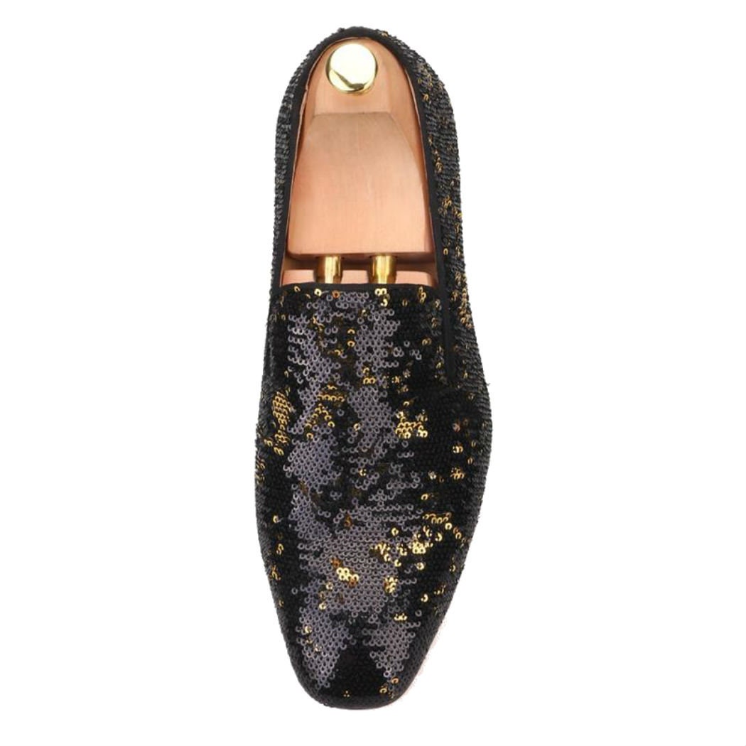 FERUCCI Black Gold Sequins Slippers Loafers Flats Prom  display picture 1
