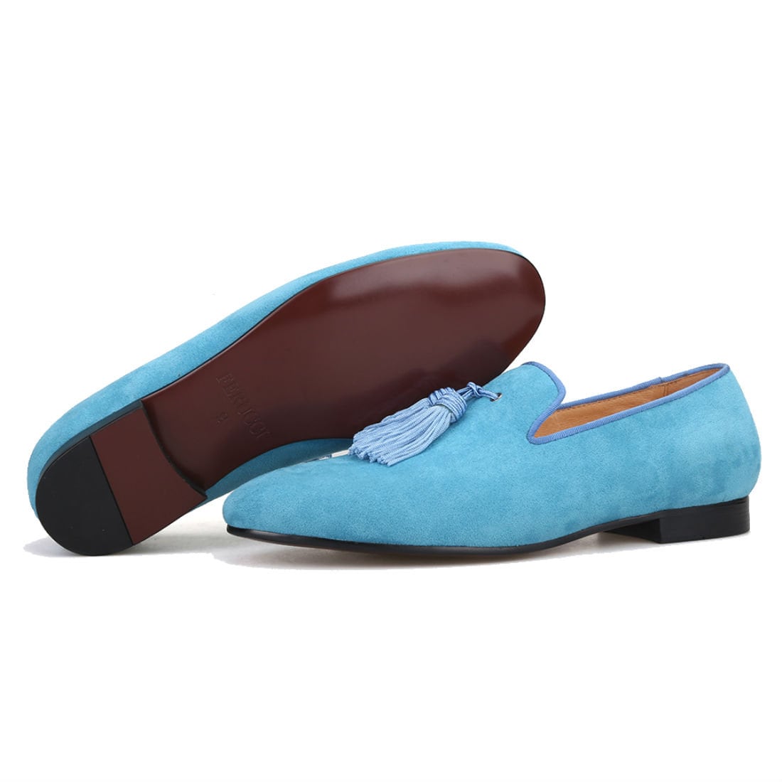 FERUCCI BLUE SUEDE WITH BIG BLUE TASSEL LOAFER SHOES SIZE 10 PROM WEDDING FERUCCI Blue Suede Slippers Loafers With Big Blue Tassel  main image 2