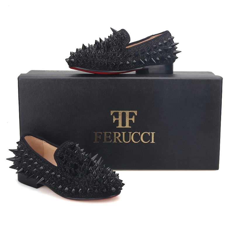 FERUCCI Kids Children Black Spikes Slippers Loafers Shoes With Crystal GZ Rhinestone Prom Wedding image 2