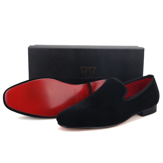 FERUCCI Men Plain Black Velvet Square Toe Slippers Loafers Flats