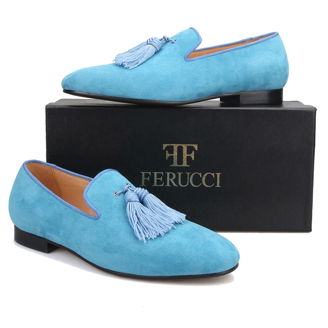 Blue Suede Tassel Loafers