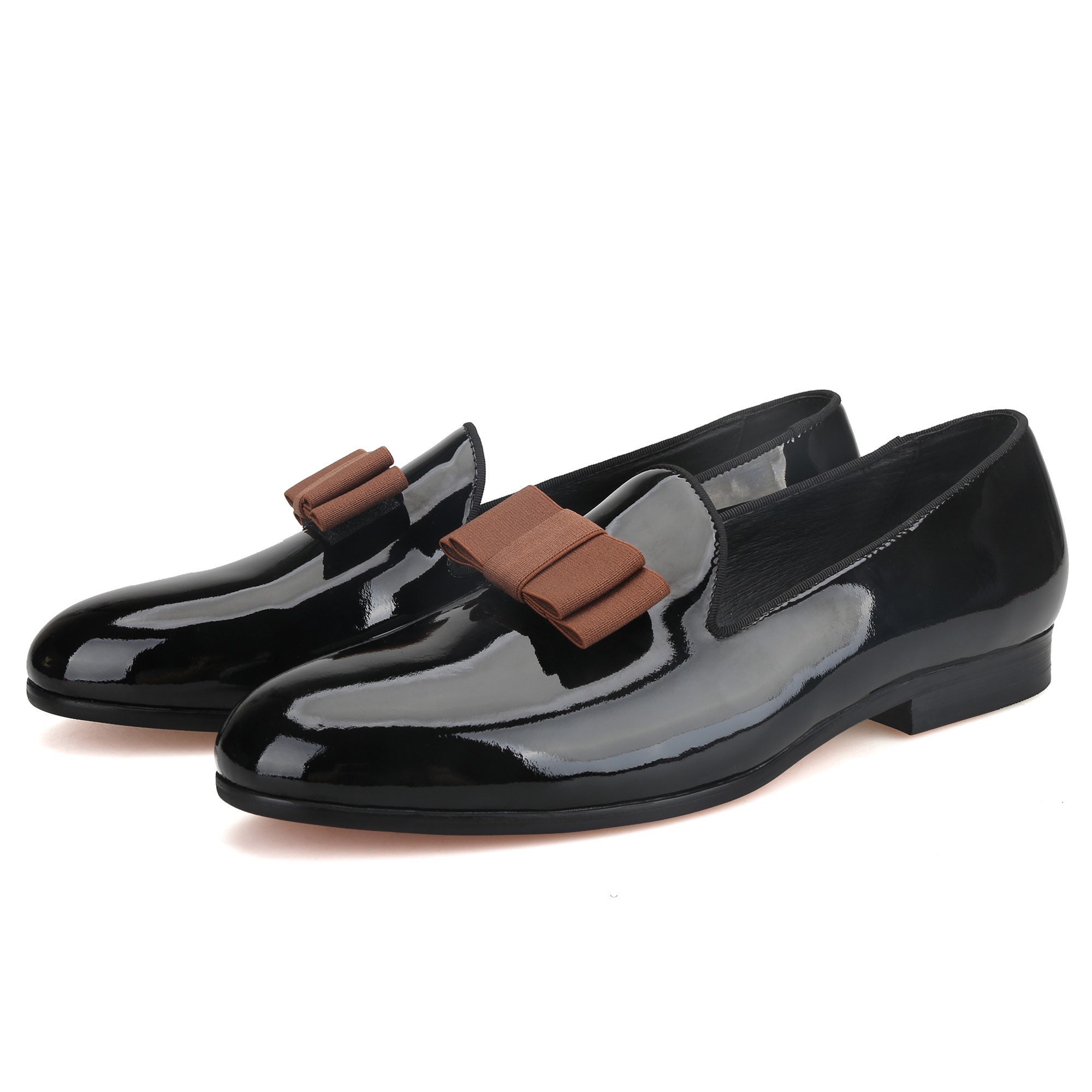 FERUCCI BLACK PATENT LEATHER WITH BOW LOAFER SIZE 12 NEW WITH TEAR IN LEATHER Amazon.com | FERUCCI Handmade Men Plain Black Patent Leather  main image 2