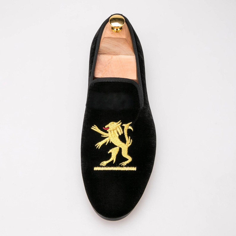 FERUCCI Men Black Velvet Slippers Flats Loafers With Lion - Etsy