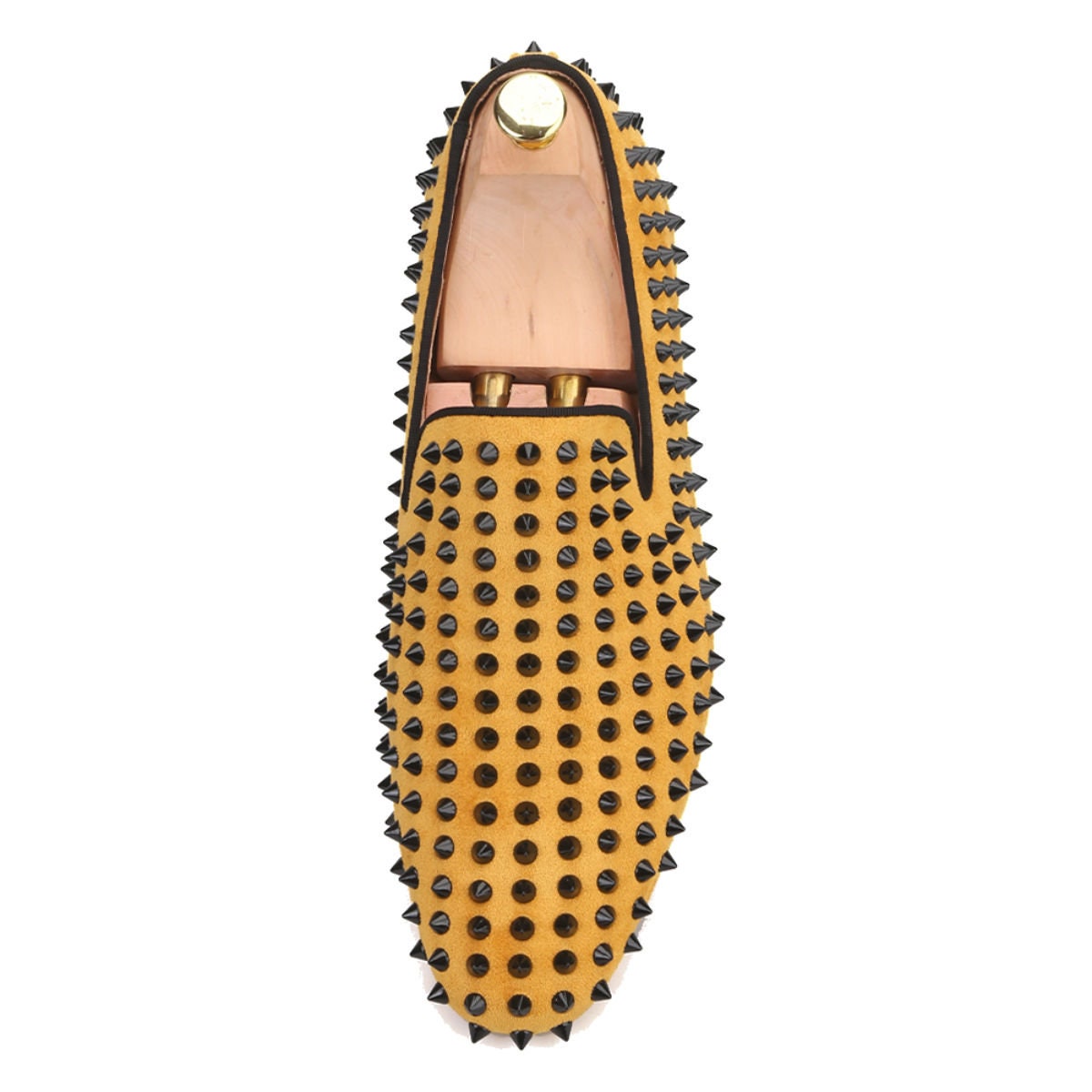 FERUCCI Gold Velvet Slippers Loafers Flat With Black Spikes 