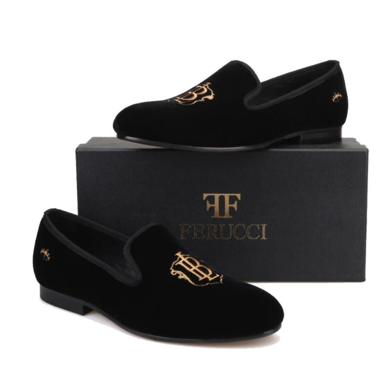 Mules Velours Noir Homme Ferucci - Fait Main, Style Loafers Plat, Taille 11, Occasion