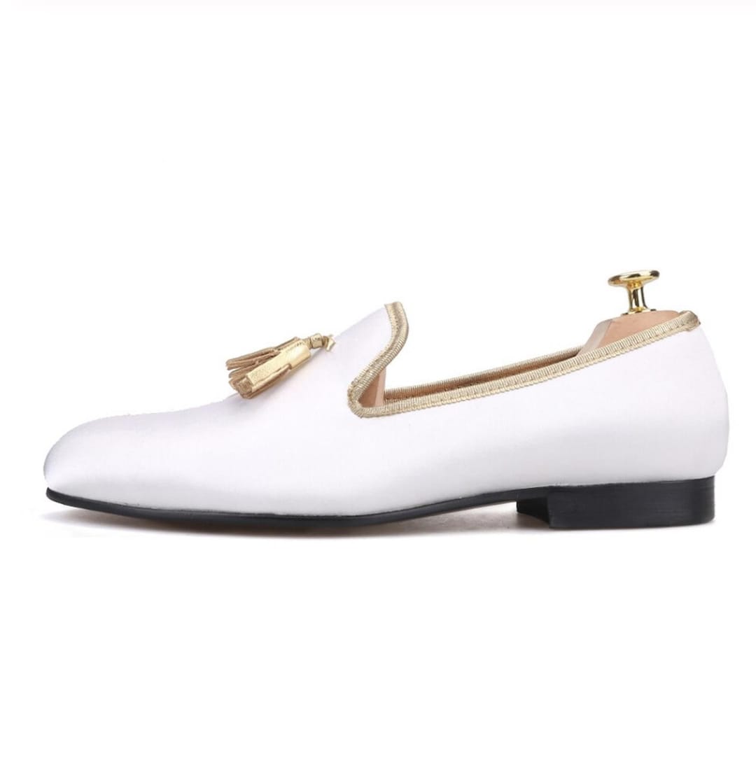 FERUCCI White Velvet Slippers Loafers With Gold Tassel Prom - Etsy