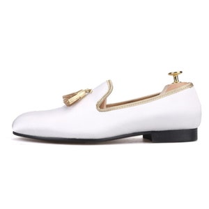 FERUCCI White Velvet Slippers Loafers with Gold Tassel Prom Wedding