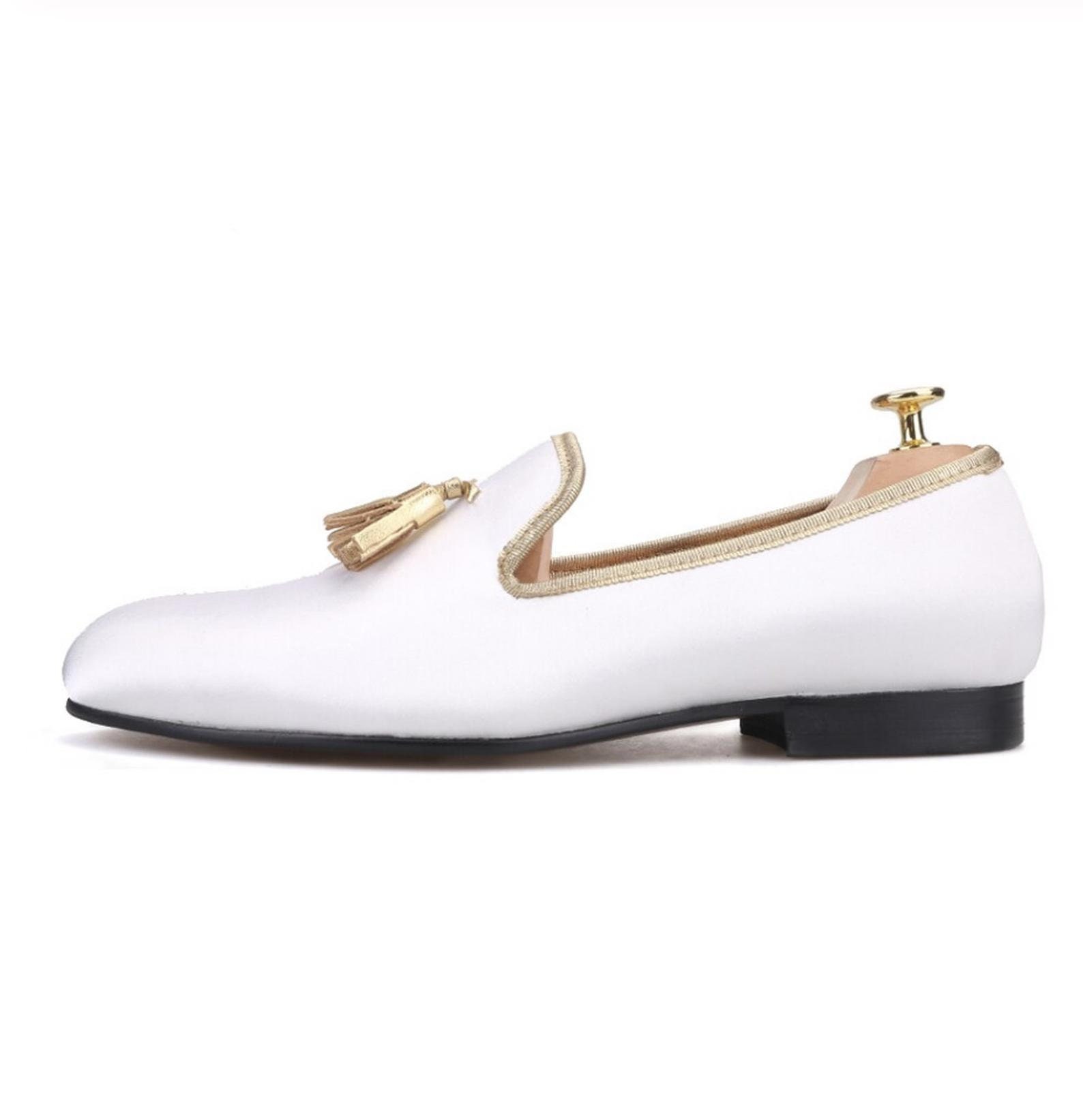 FERUCCI White Velvet Slippers Loafers With Gold Tassel Prom  display picture 1