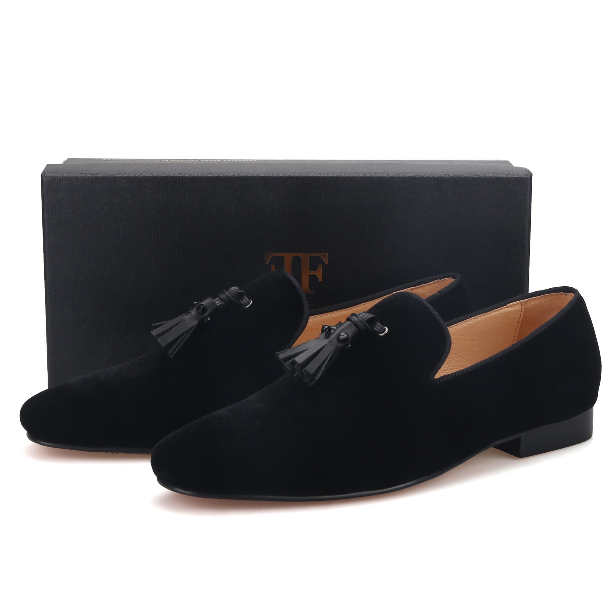 FERUCCI Men Plain Black Velvet Spiked Tassel Slippers  display picture 2