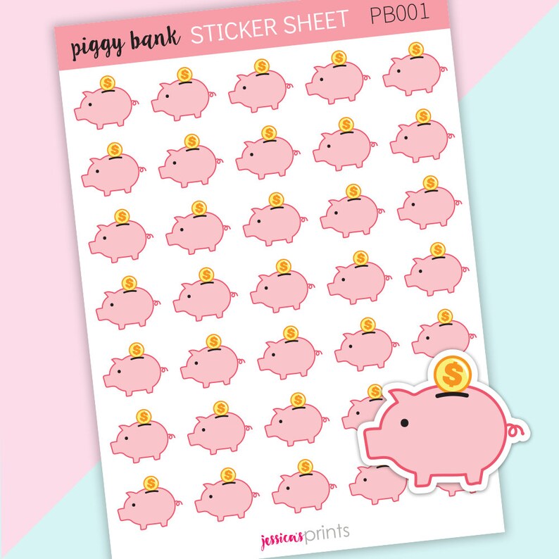 Piggy Bank Icon Planner Sticker Sheet Saving Money Stickers | Etsy