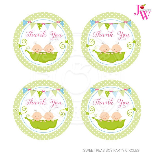 Sweet Pea Boy Twins Printable Thank You Tags Twin Baby Shower | Etsy