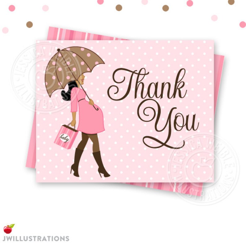 Printable Baby Shower Thank You Card Printable Thank You Pink Girl Baby Bump Thank You Card DARK SKIN Baby Shower Thank You