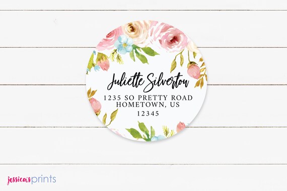 2 circle labels Pink Flower Stationery Personalized Floral Gift Tags Watercolor Flower address Labels