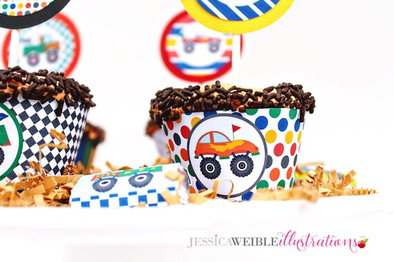 Monster Truck Printable Cupcake Wrappers Cupake Wraps Monster Truck Party Printables Truck Cupcake Wrappers Truck Party