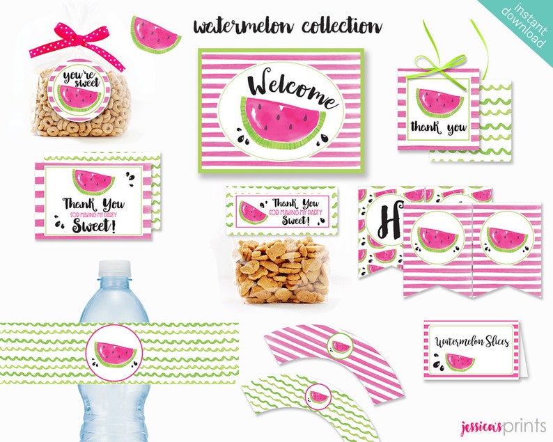 Watermelon Party Printable Favor Circles Pink Watermelon Instant Download Watermelon Printable Party Circles Watermelon Party Circles