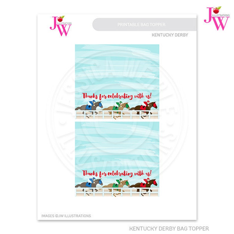 Kentucky Derby Printable Bag Toppers Horse Racing Thank You Etsy