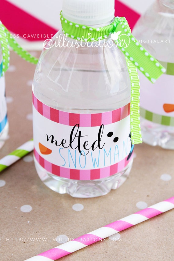 Melted Snowman Printable Water Bottle Wrappers Melting Etsy