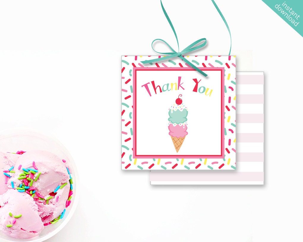 Instant Download Ice Cream Printable Party Square Thank You | Etsy