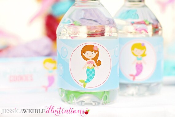 Descargar sirena mística tema botella de agua imprimibles | Etsy Botellas de agua para niños Diseño Sirena
