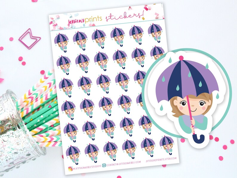 Download Cute Kawaii Umbrella Rain Weather Planner Stickers Weather ...