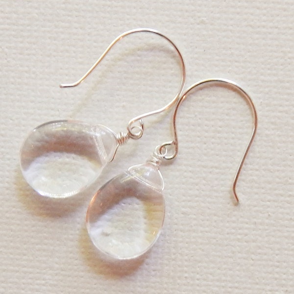 Clear Glass Earrings - Sterling Silver - See through Drops - Smooth Glass Earrings - Simple drops - Earrings that go with anything