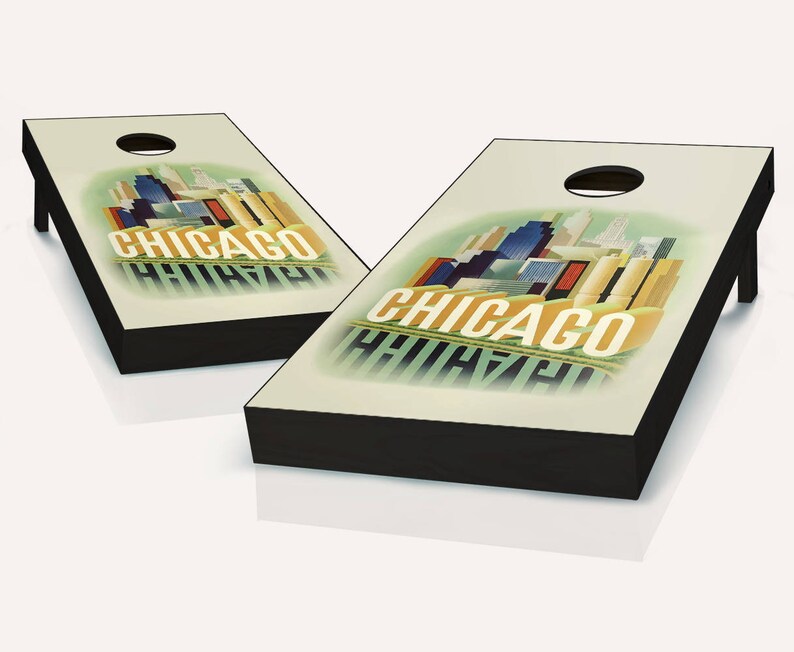 Chicago Poster Cornhole Boards Regulation Size Game Set Baggo Etsy