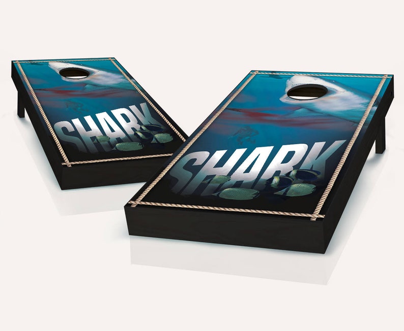 Shark Cornhole Boards Regulation Size Game Set Baggo Bean Bag Etsy