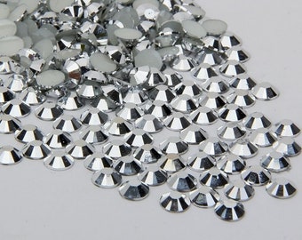 1000 High Quality Silver Flat back Resin Rhinestone Diamante Gems 3 4 5 6mm (No Hotfix)