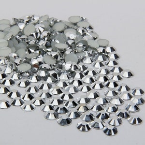 1000 High Quality Silver Flat back Resin Rhinestone Diamante Gems 3 4 5 6mm (No Hotfix)