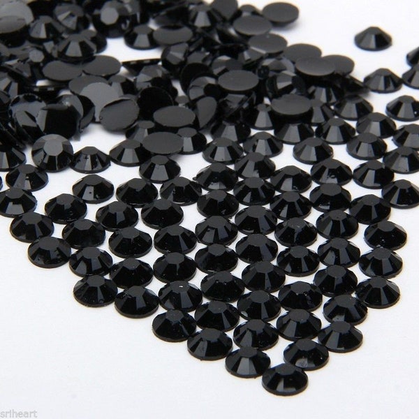 1000 High Quality Black Flat back Resin Rhinestone Diamante Gems 3 4 5 6mm (No Hotfix)