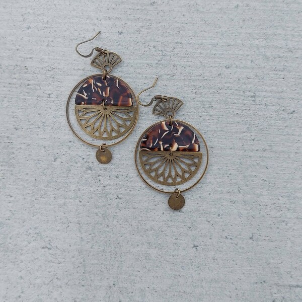 Boucles d oreilles bronze et écaille de tortue