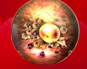 Beautiful  PEACH & GRAPES PLATE...Hand Painted Porcelain Plate...By an Award Winning Artist and Teacher...Collectors Item..Xmas Gift