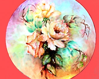 Genuine Hand Painted Porcelain Plate...kFull Bloom Rose Plate..Cherished Entertaining Plate..Great KeepsakeBirthday GIFT