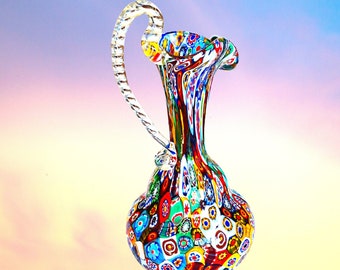 MURANO Millefiori Pitcher..Vintage Miniature Pitcher...Millefiori Multi Coloured Pitcher...Collectors Item..Italian Souvenir