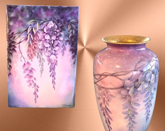 Gorgeous WISTERIA Painting OR Vase....Hand Painted by an Award Winning Artist..Buy together ar by themselves...Amazing GIFT Choices