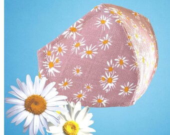 DUSTY Pink Daisy Face Mask, gran ajuste, alambre nasal, mascarilla a medida, filtros y bolsillo OPCIONALES, envío gratis, 60% de descuento ¡OFERTA!
