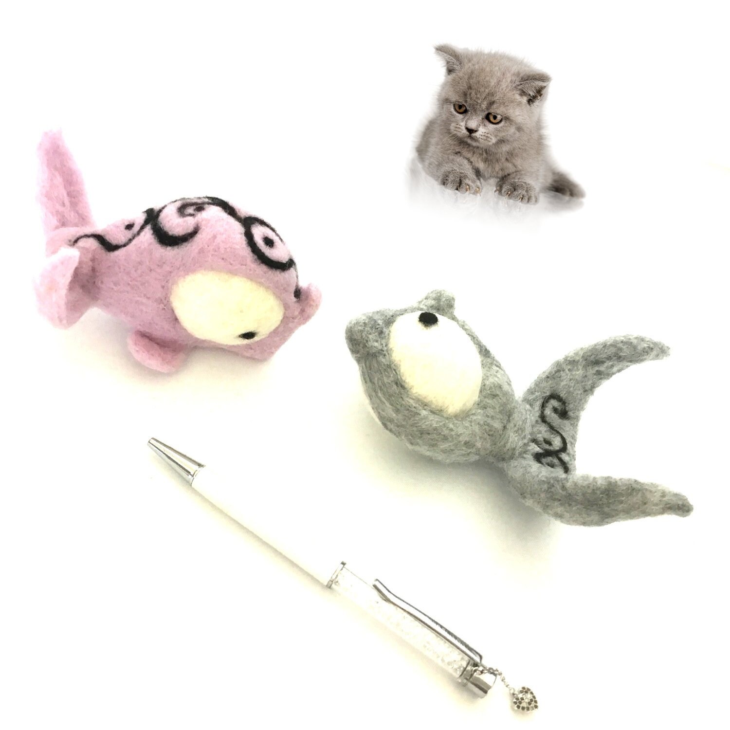 pink felted fish cat toy cat lover gifts grey felted catnip toy