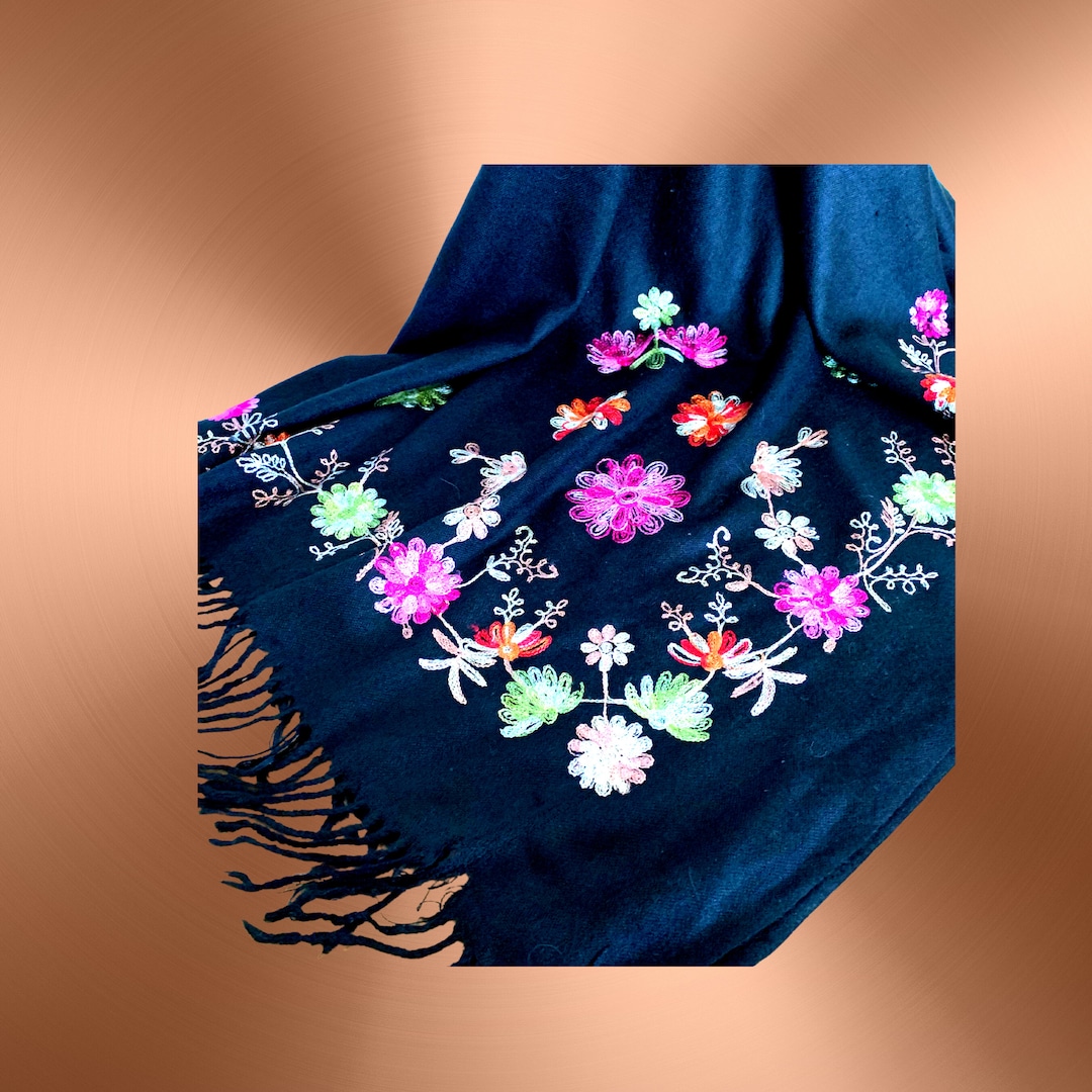 BLACK CASHMERE Shawl..stunning Vintage Pashmina Wrap..luxury Etsy