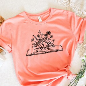 Wildflower Bouquet in Book, Casual Women&#39;s Clothing, Gardeners, Book Lovers, Graphic Tee, Gardening, Avid Readers, Delicate Designs