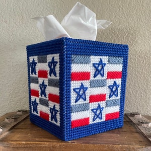 Stars and Stripes Tissue Box Cover, 4th of July Decor, Independence Day Decoration, Practical Gift, Red White and Blue, Patriotic Decor