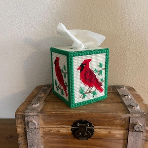 Cardinal Tissue Box Cover, Red Bird, Gift for Mother, Christmas Decor, Practical Gift, Red, Green and White Decorative Tissue Box Cover