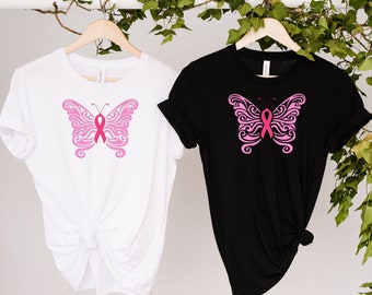 Breast Cancer Butterfly, Awareness Shirt, October Awareness Month, Fight Against Breast Cancer, Women's Clothing, Motivational Tee