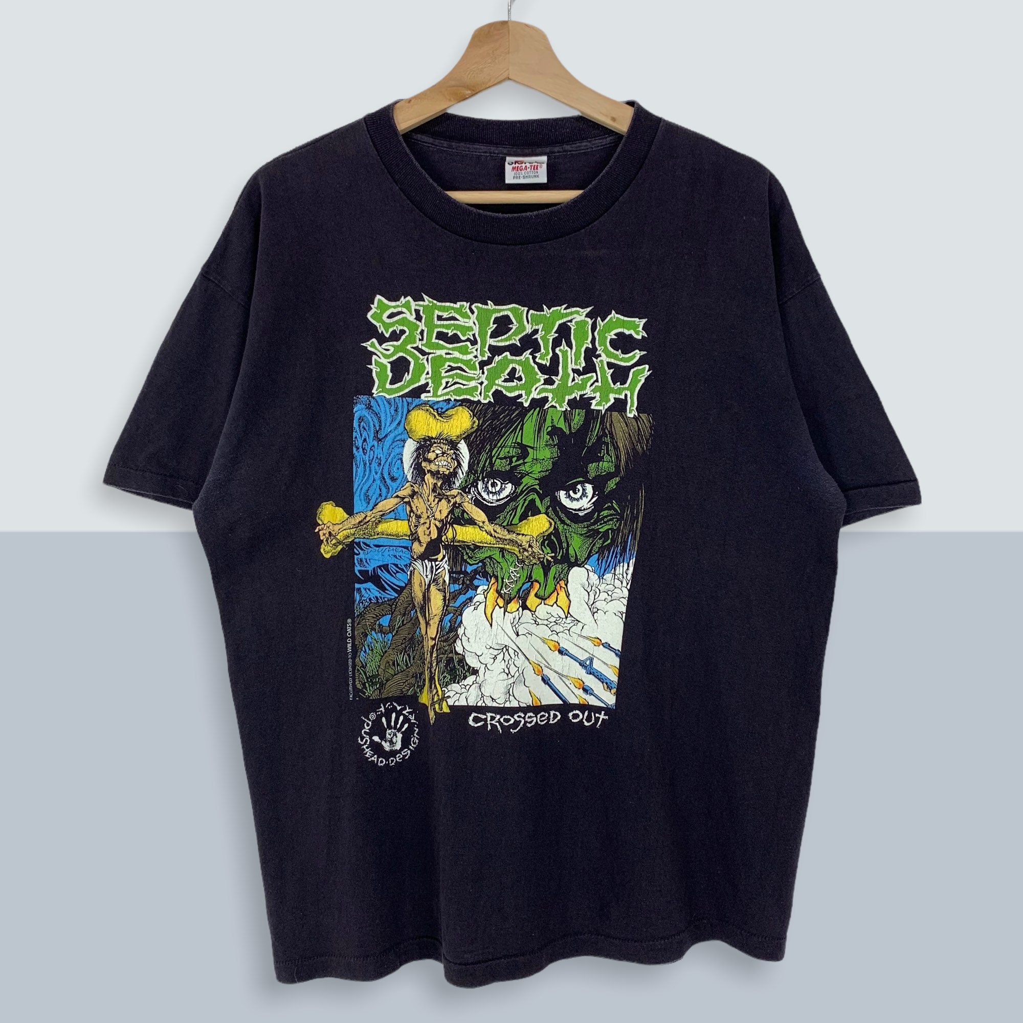 Discover Vintage 1990 Septic Death Crossed Out Tee T-Shirt 90s Pushead