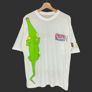 Vintage 80s Adidas Crocodile Beach Tee T - Shirt Pop Art