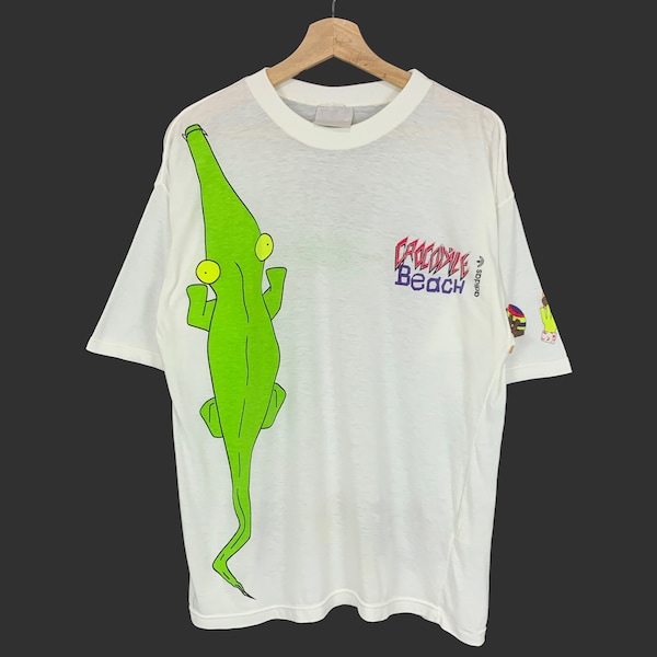 Vintage 80s Adidas Crocodile Beach Tee T - Shirt Pop Art